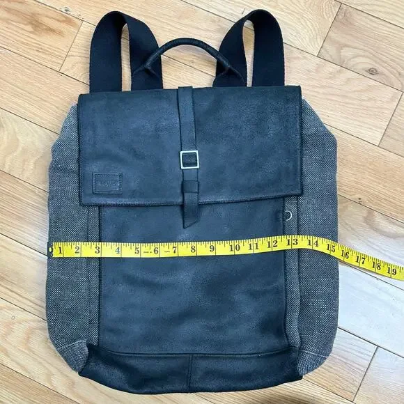 TOMS Black Leather Canvas Caravan Backpack display picture 1